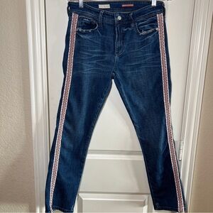 Anthropologie Pilcro Slim Boyfriend Crop Jeans Size 28 Embroidered Side Stripe